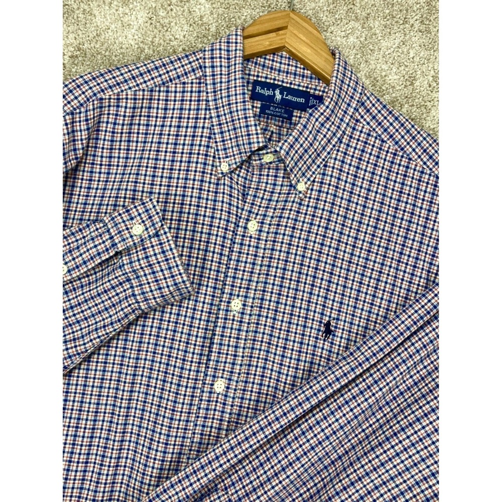 Ralph Lauren Blake Plaid Button Down Shirt Men XL Blue Red Preppy Office Classic
